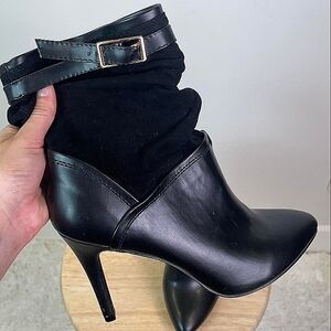 METAPHOR Suede Ruched Buckle Ankle Booties NWT